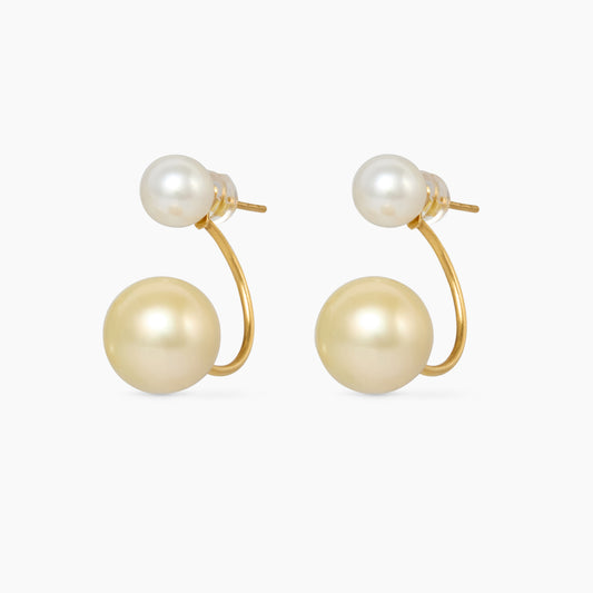 Curved Double Studs South Sea Pearl Earrings
