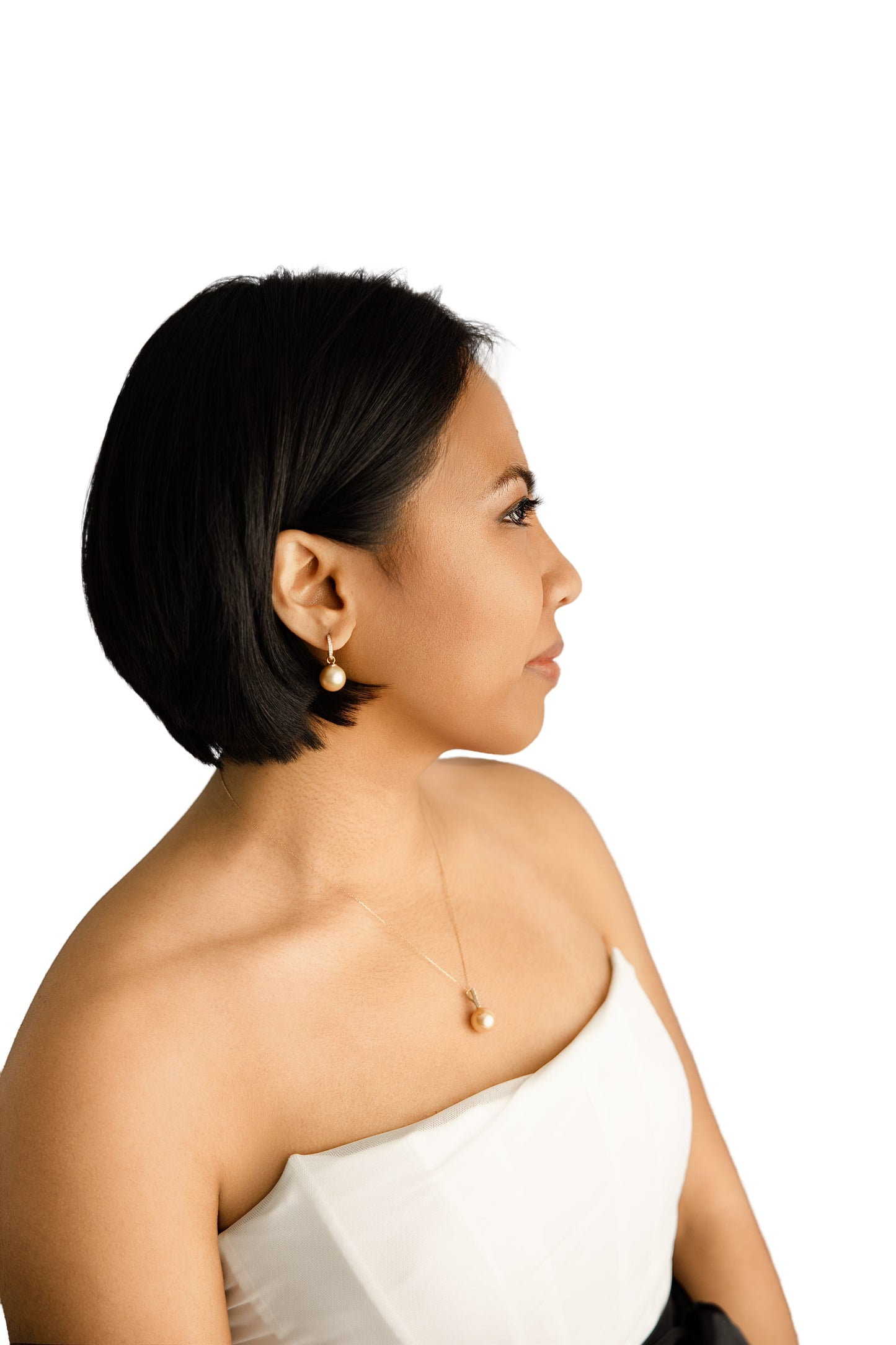Brea South Sea Champagne Pearl Diamonds Dangle Earrings