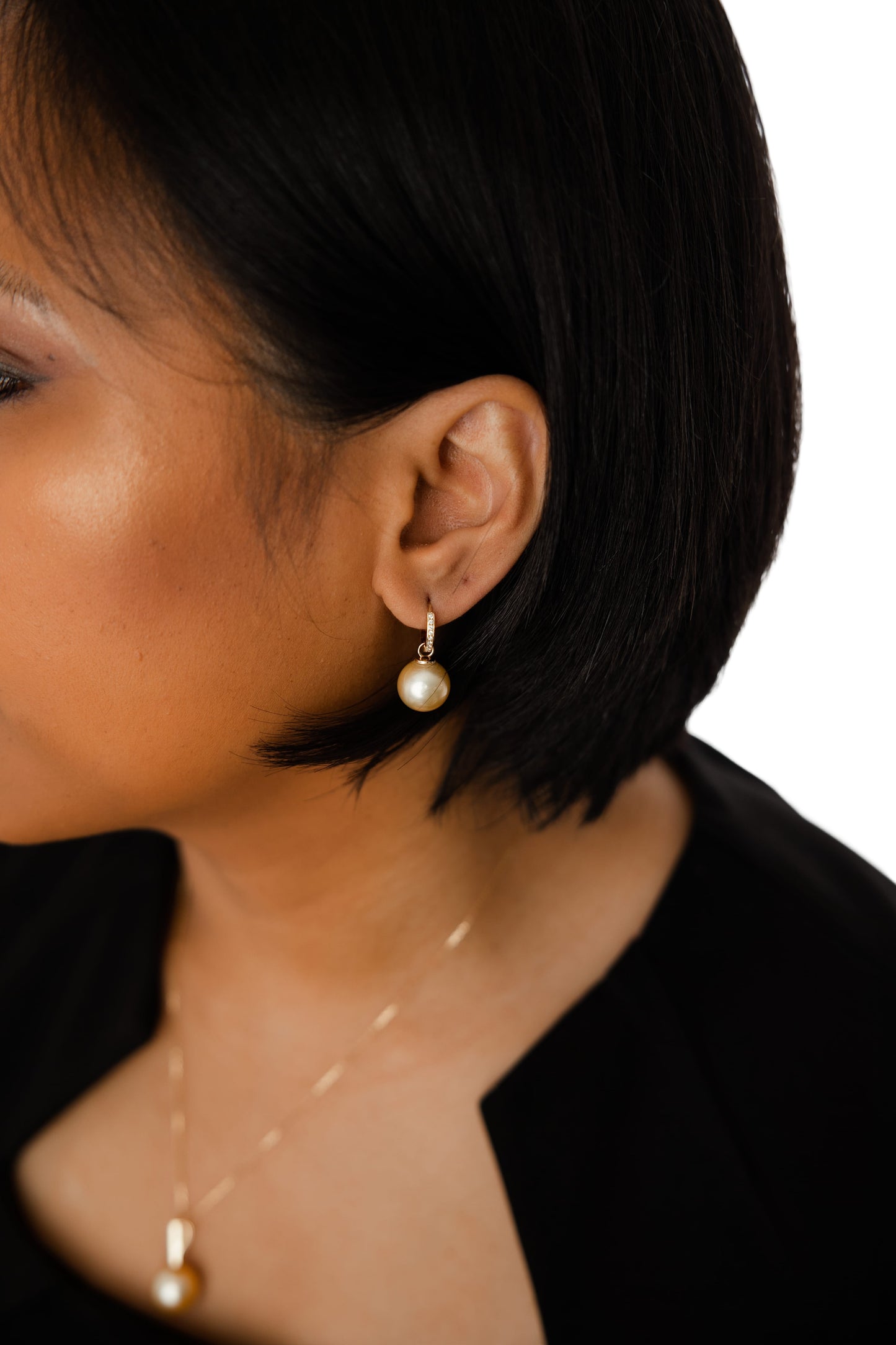 Brea South Sea Champagne Pearl Diamonds Dangle Earrings