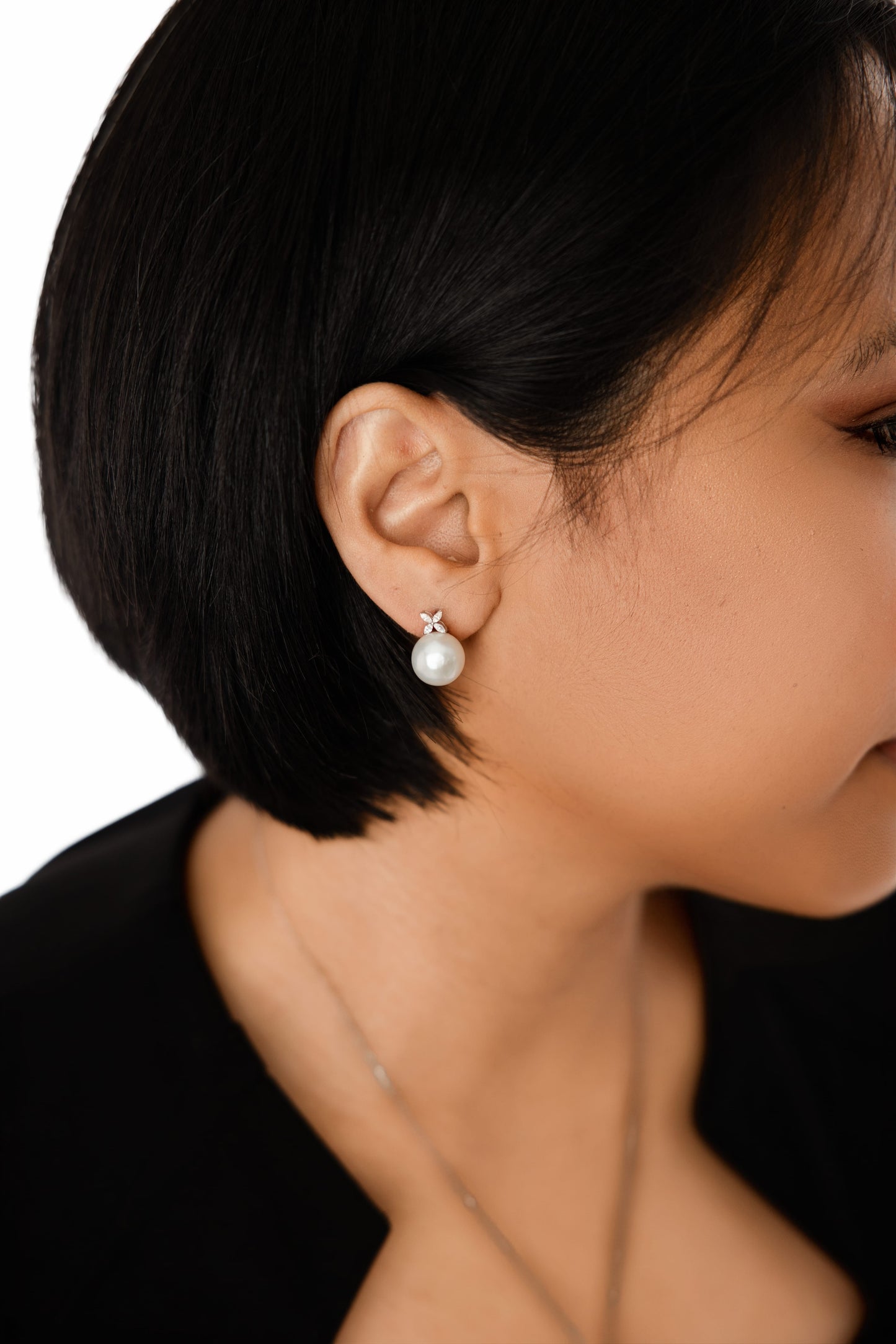 Clover Flower Diamond South Sea Pearl Stud Earrings