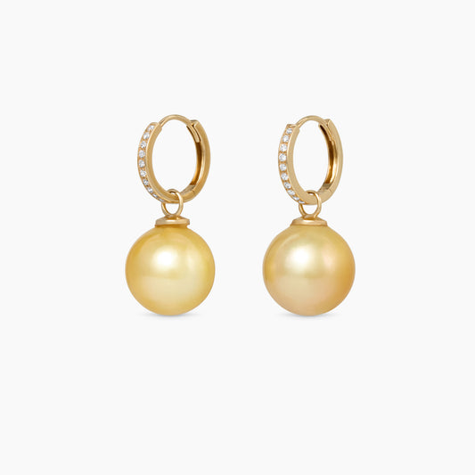 Brea South Sea Champagne Pearl Diamonds Dangle Earrings