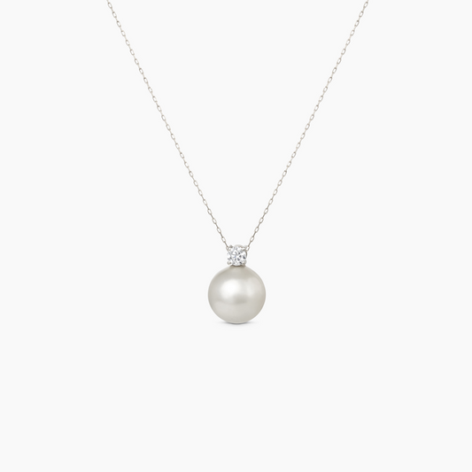 Elsa South Sea Champagne Pearl with Solitaire white Diamond Necklace