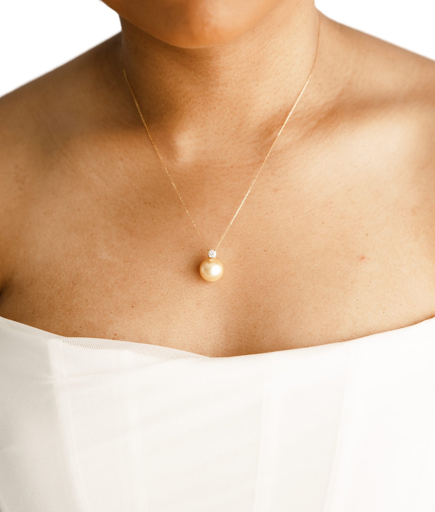 Elsa South Sea Champagne Pearl with Solitaire Diamond Necklace