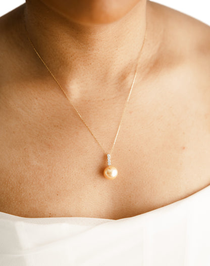 Leia South Sea Champagne Pearl Pendant with Four Diamonds