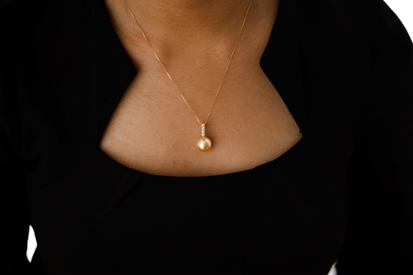Leia South Sea Champagne Pearl Pendant with Four Diamonds