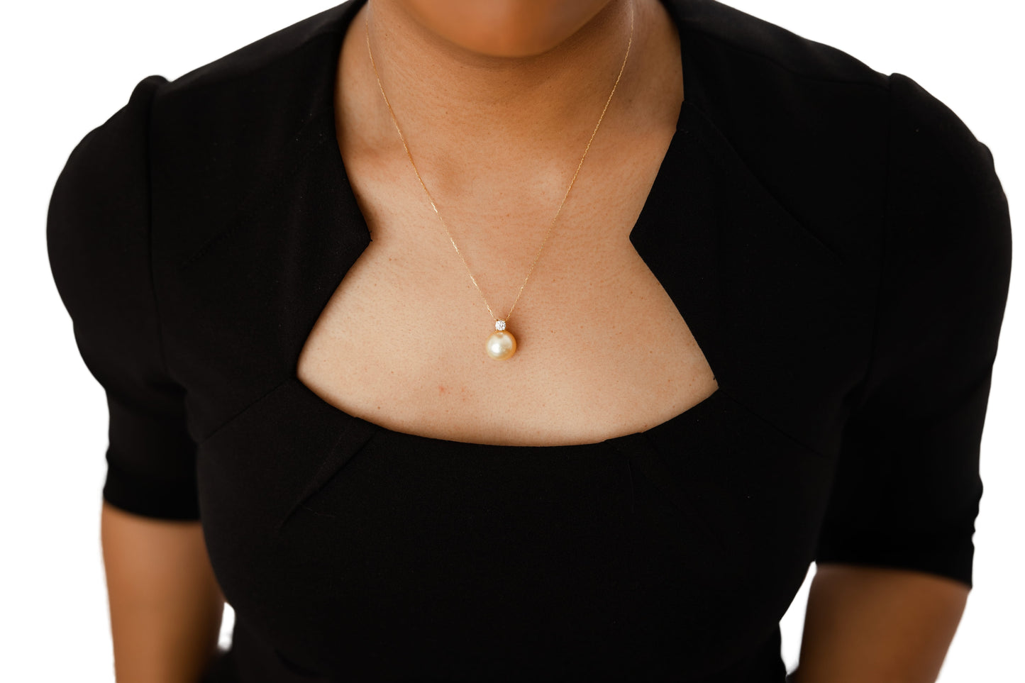 Elsa South Sea Champagne Pearl with Solitaire Diamond Necklace