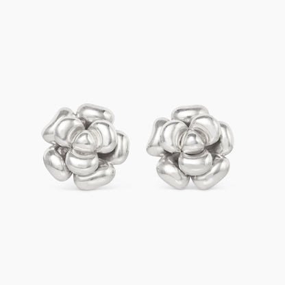 women gold and silver petite camellia flower earrings
