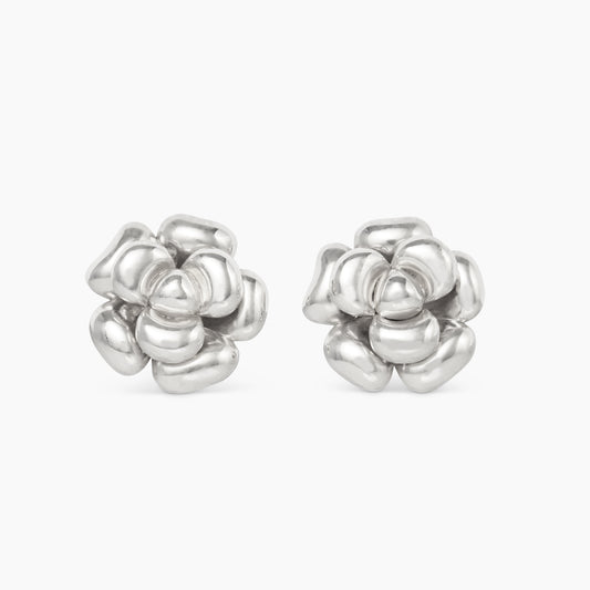 women gold and silver petite camellia flower earrings
